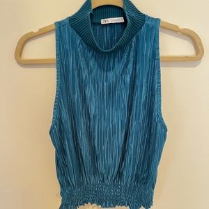Zara Turquoise Sleeveless Turtleneck Top